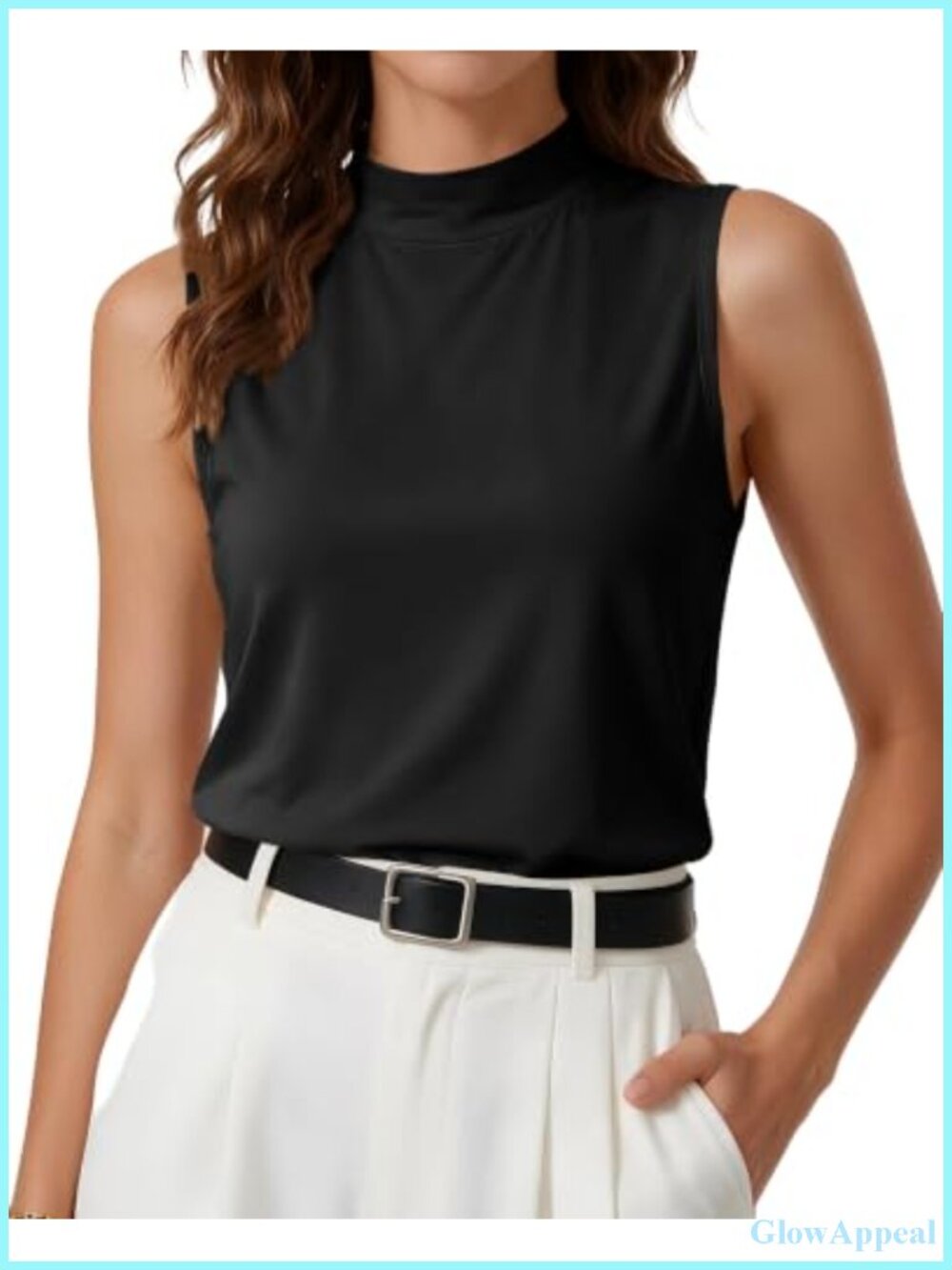 Women's Sleeveless Mock Neck Tank Top Stretch Slim Fit T-Shirt